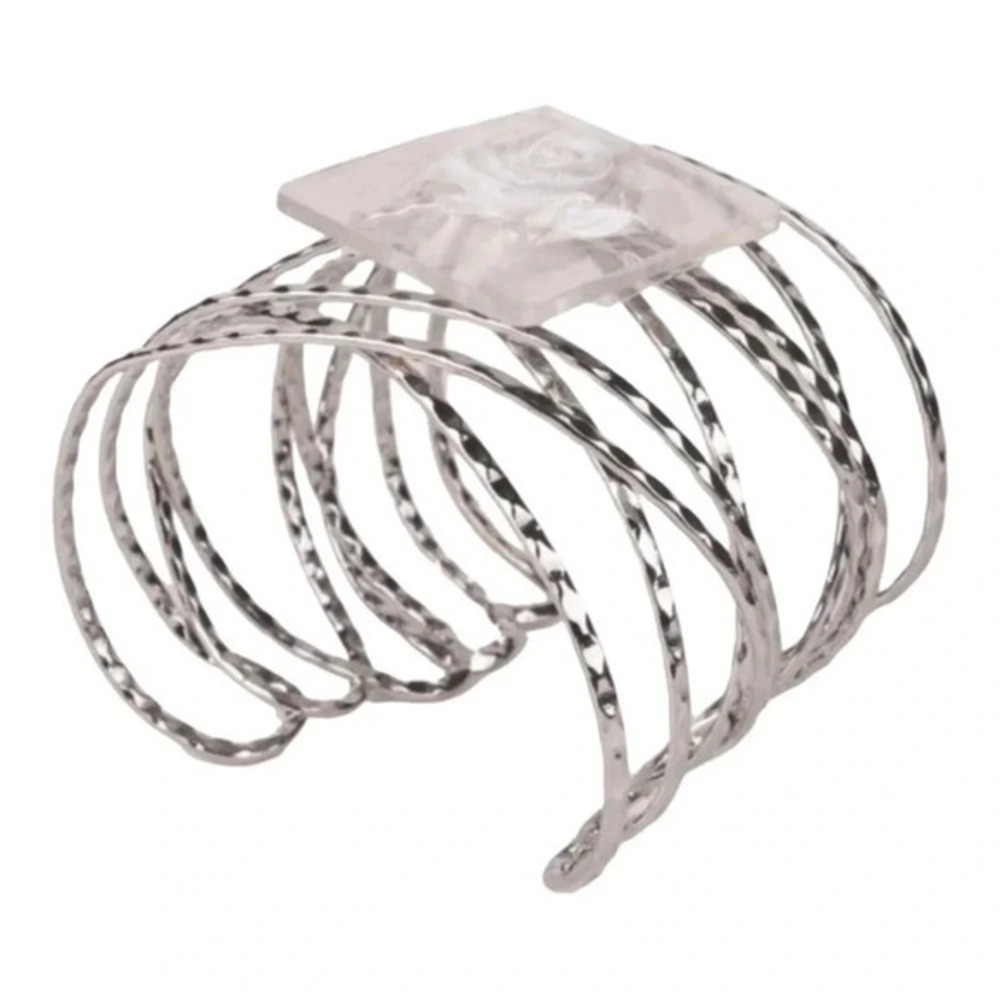 Fitz Design Nina Flower‎ Cuff Silver Prom Wedding Corsage Base Hammered New